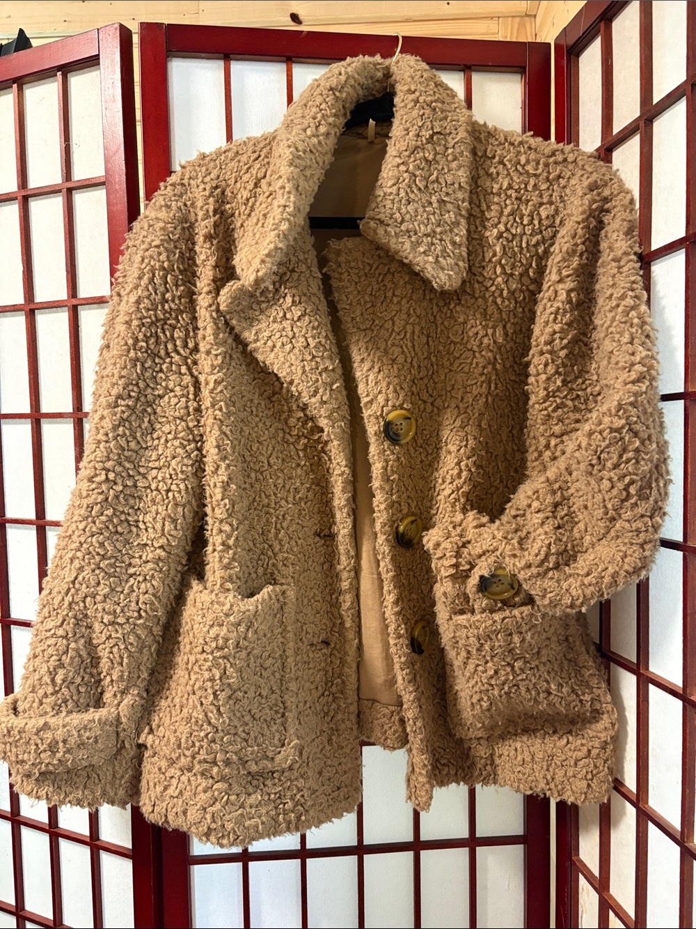 Free people Womens Cozy Teddy Button-Front Jacket - Camel - Picture 6 of 10